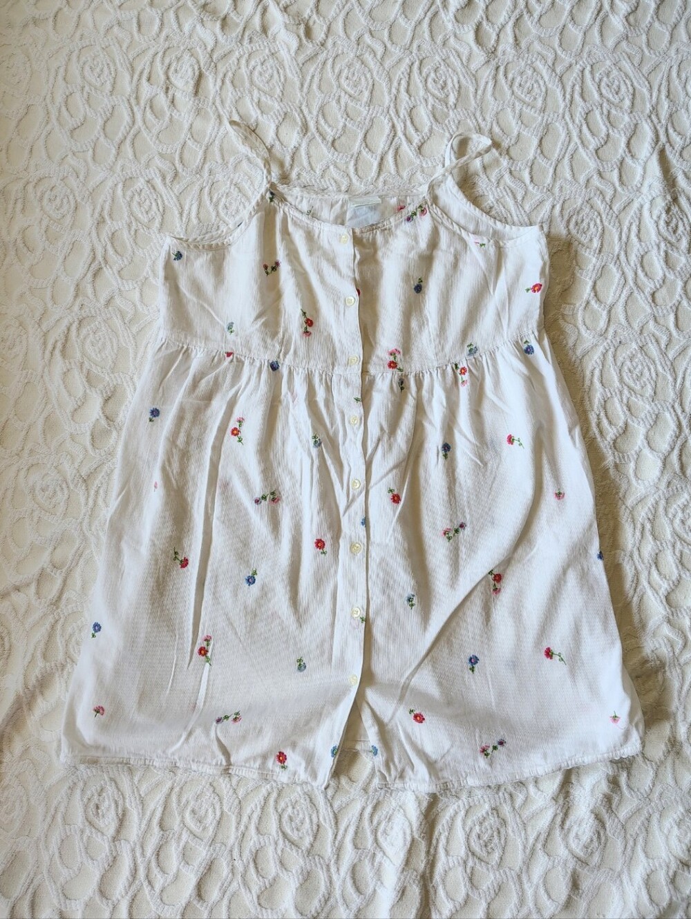 Pottery Barn B + B Vintage Embroidered Button Dress Medium Large M L